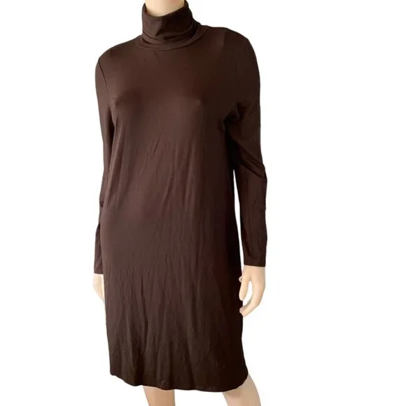 J. Jill | Dresses | J Jill Turtleneck Dress Medium Rayon Jersey Brown Comfy  Career Casual Knit Midi | Poshmark